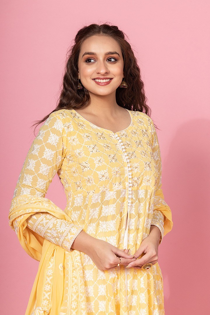 YELLOW EMBROIDERED INDO WESTERN SET