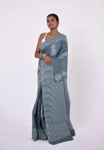 Swastika / A Grey Mul Cotton Handblock Saree - Image 2