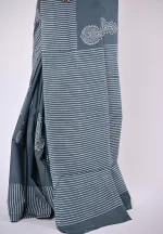 Swastika / A Grey Mul Cotton Handblock Saree - Image 4