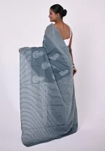Swastika / A Grey Mul Cotton Handblock Saree - Image 3