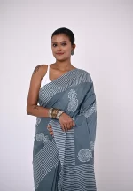 Swastika / A Grey Mul Cotton Handblock Saree