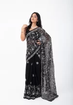 Crimson Rhapsody/ A Chikankari Chiffon Saree - Image 5