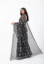 Crimson Rhapsody/ A Chikankari Chiffon Saree - Image 2