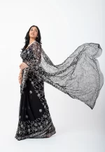Crimson Rhapsody/ A Chikankari Chiffon Saree - Image 4