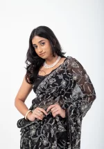 Crimson Rhapsody/ A Chikankari Chiffon Saree - Image 3
