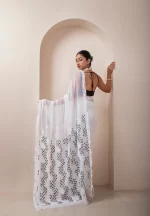 Pearl Perfection/ A Chikankari Chiffon Saree - Image 5