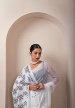 Pearl Perfection/ A Chikankari Chiffon Saree - Image 2