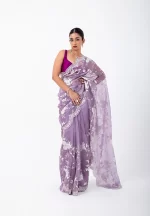 Lavender Legacy: Pure Organza saree with Kora work - Image 2
