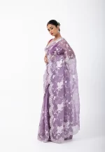 Lavender Legacy: Pure Organza saree with Kora work - Image 3