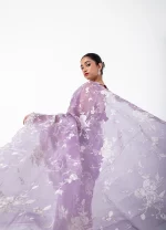 Lavender Legacy: Pure Organza saree with Kora work
