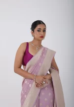 Lilac Royalty/ A Khaddi Georgette Benarasi Saree - Image 4
