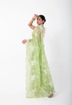 Green Apple Glow/ Pure Organza saree with Kora work