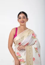 White Lotus/ A pure Katan Silk Saree