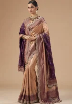 "Pure Banarasi Contrast Silk Saree With Hand Kundan Work & Dupatta"