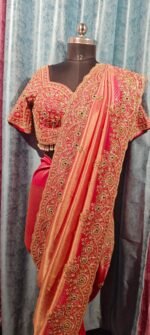 Designer luxury bridal silk sare bye with readymade heavy hand embroidery blouse - Image 9