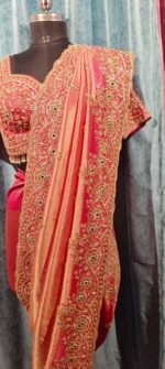 Designer luxury bridal silk sare bye with readymade heavy hand embroidery blouse - Image 11