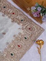 cream pure kanjivaram silk saree with heavy embroidery x stone work - Image 4