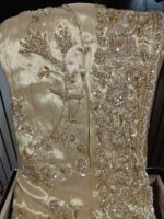 Golden bridal hand embroidery work saree with readymade blouse - Image 5