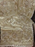 Golden bridal hand embroidery work saree with readymade blouse - Image 10
