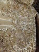 Golden bridal hand embroidery work saree with readymade blouse - Image 8
