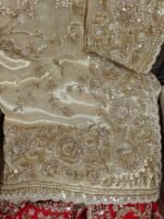 Golden bridal hand embroidery work saree with readymade blouse - Image 6