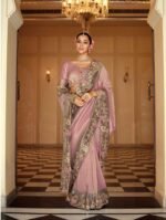 Designer Tissue Zari Saree with Olive Green Embroidered Border With Heavy Blouse - Image 4
