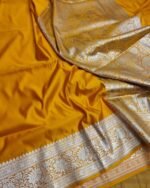 Pure Hanloom Satin Silk Plain Border Saree - Image 2