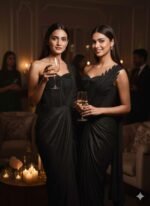 Ready-To-Wear Saree In Black & White Color With Stitched Blouse