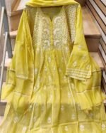 Pure Mul-Mul Chikankari Kurta Set With Mukaish work - Image 2