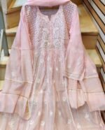 Pure Mul-Mul Chikankari Kurta Set With Mukaish work - Image 3