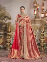 “Pure Kanjivaram Silk Saree in Royal Red & Rani Shades With Silk Dupatta"