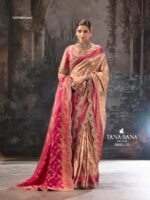 "Pure Banarasi Contrast Silk Saree With Hand Kundan Work & Dupatta" - Image 4