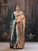 "Pure Banarasi Contrast Silk Saree With Hand Kundan Work & Dupatta" - Image 3