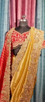 Pure tissue kanjivaram saree with pure bandhej dupatta & readymade blouse ! - Image 7