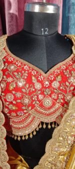 Pure tissue kanjivaram saree with pure bandhej dupatta & readymade blouse ! - Image 5