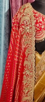 Pure tissue kanjivaram saree with pure bandhej dupatta & readymade blouse ! - Image 4