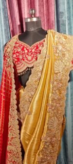 Pure tissue kanjivaram saree with pure bandhej dupatta & readymade blouse ! - Image 3