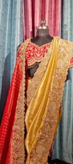 Pure tissue kanjivaram saree with pure bandhej dupatta & readymade blouse ! - Image 2